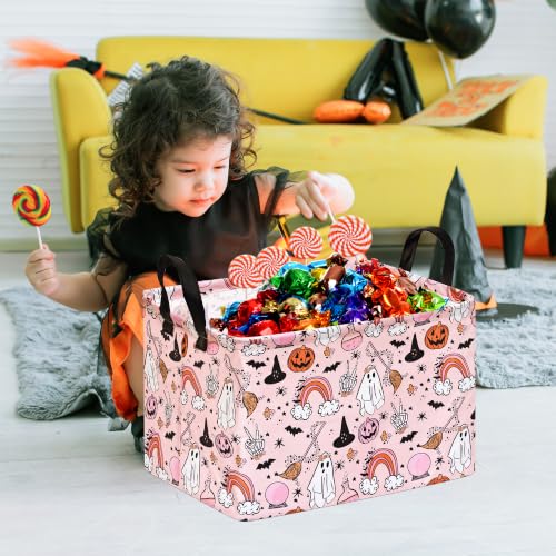 Image of Gost Pattern Halloween Storage Basket Shelf Basket Storage Bin, Nursery Basket Organizer Box for With Handles for Room Deco