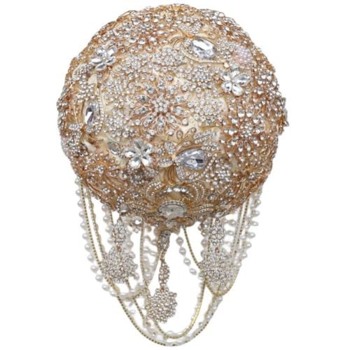 Image of MaxxCloud Luxury Gatsby-Inspired Vintage Wedding Golden Brooch Bouquets Handmade Sliver Bling Glam Wedding Bridal Bouquet