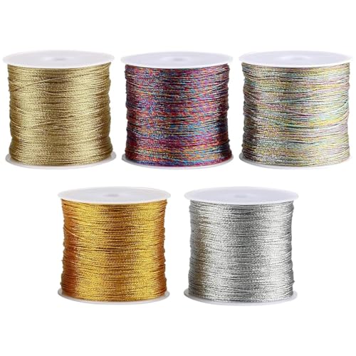 Bangbobi - 5 Rollos de Hilo Brillante, 250 m para Manualidades, 0,4 mm x 50 m/Rollo, cordón para la fabricación de Joyas, Collares y Pulseras.