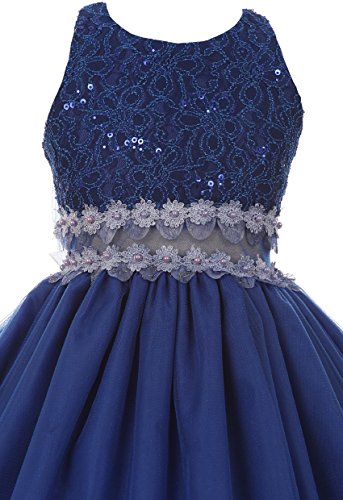 Big Girls' Sleeveless Glitter Floral Waistline Pageant Flower Girl Dress Pink 12 (C17B07) #TOP1