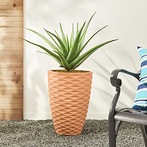 Glitzhome Set Of Outdoor Planter For Plants, 19" Large Terra Cotta Plant Pot Drainage Hole, Round Orange Terracotta Resin Planter For Tree Flower Plant, Home Indoor Planters, Garden Tall Porch Pots #TOP3