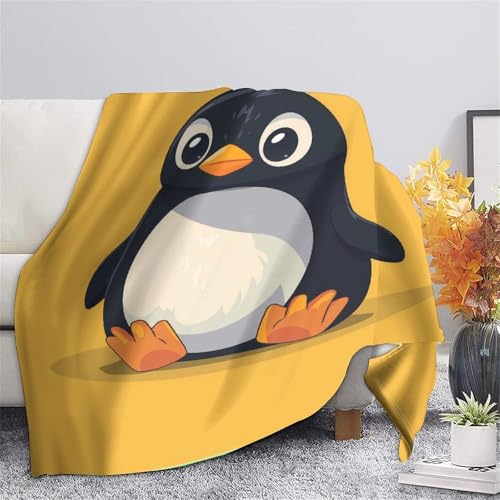 Couverture Polaire Pingouin 3D 150x200cm pour Enfant Douce Microfille