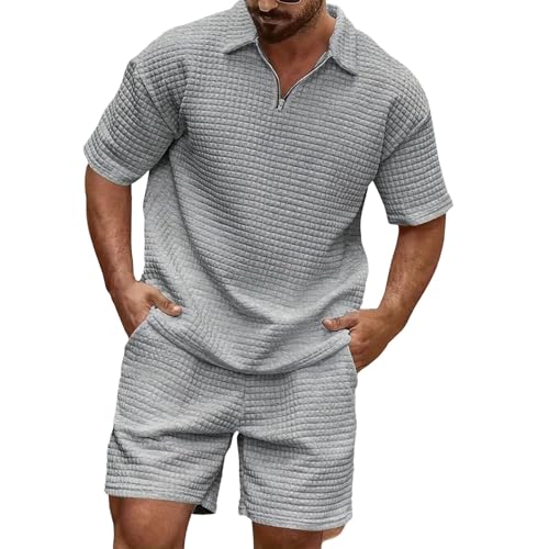 Ensemble 2 pièces homme chemise et short gaufrés à zip quart de tour