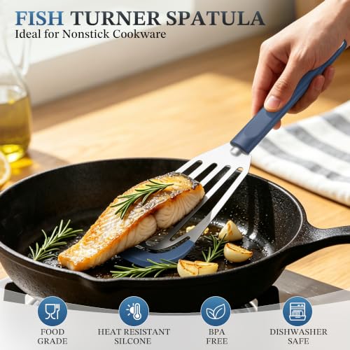 2Pcs Silicone Fish Spatula for Nonstick Cookware,Slotted Turner for Cooking - Image 3