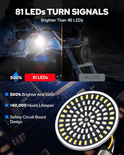 Image of Benlari 2inch Front Turn Signals, 81 LEDs 1157 Turn Signals with 2 Smoked Lens Cover Fit for Harley Touring Street Glide Road Glide Road King Electra Glide Sportster Iron Dyna Softail 1986-2024
