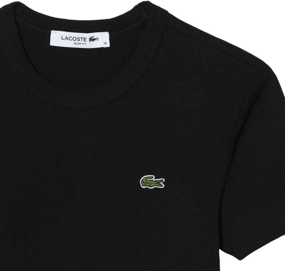 Lacoste Womens Slim Fit Ribbed Cotton T-Shirt - Image 6