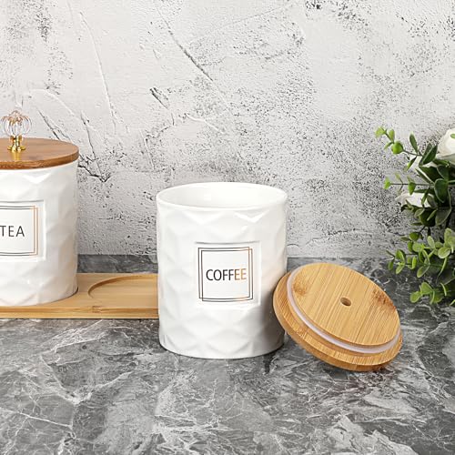 JUXYES Ceramic Canisters Set with Handle Tray