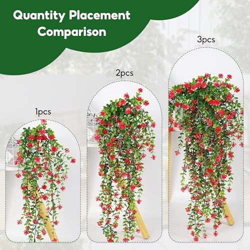 Artificial Hanging Flowers, 2 Pcs UV-Resistant Fake Hanging Plants Flower Bouquet - Image 3