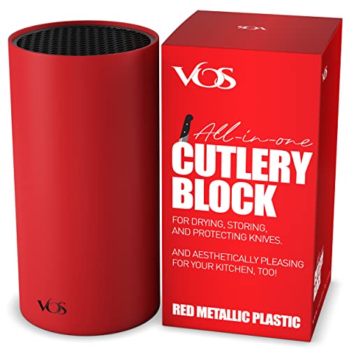 Vos Universal Knife Block - Countertop Knife Holder With Non Slip Base, Kitchen Knife Holder - Holds Up To 14 Knives, Sturdy Knife Organizer - Space Saving Knife Stand, Sleek & Modern Knife Rack - Red #TOP25