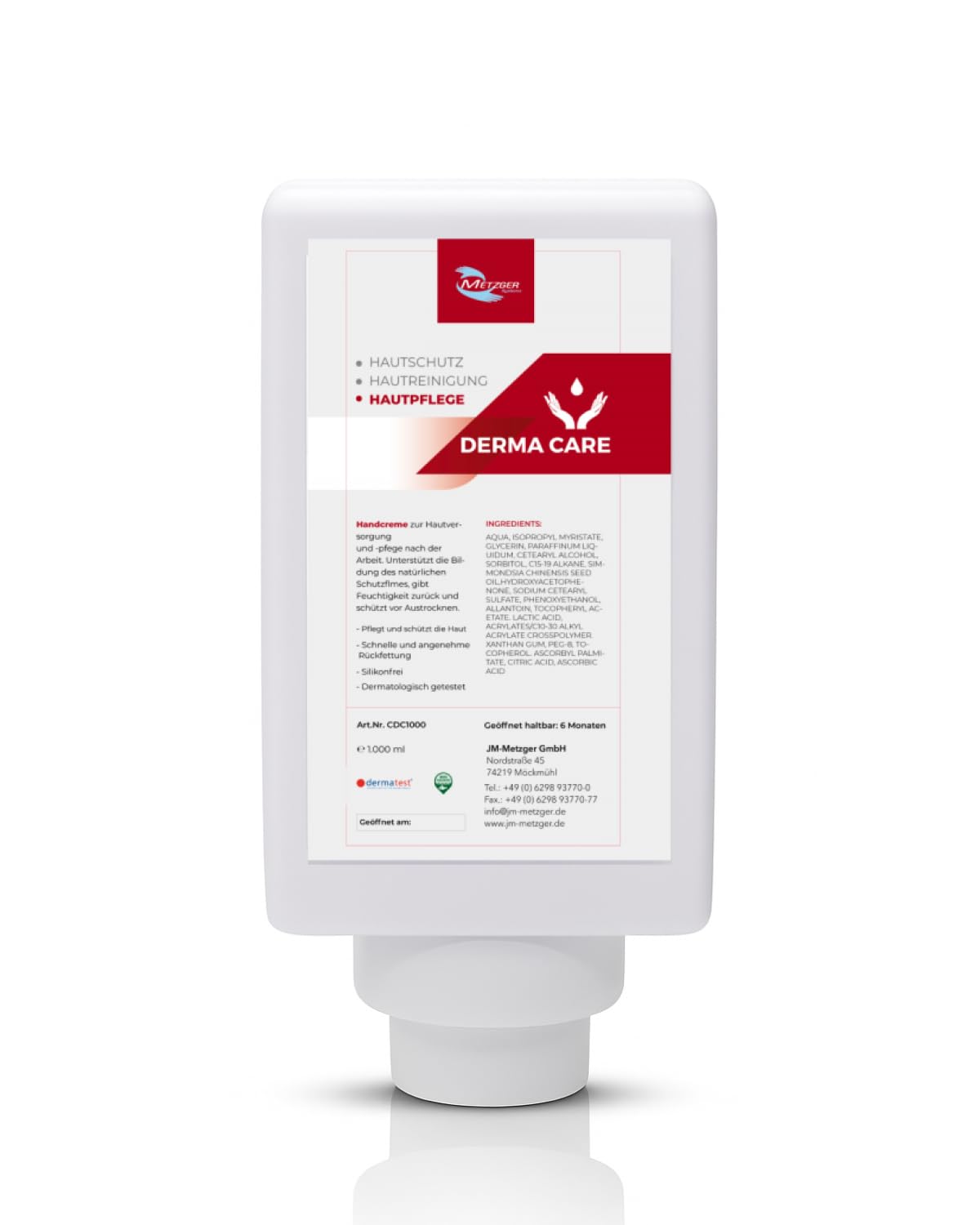 Derma Care Handcreme 6x1 Liter | Derma Care Handcreme für beanspruchte Haut, pH-neutral, silikonfrei und dermatologisch getestet