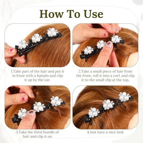 Pinzas trenzadas para cabello con cristal y perlas miniatura 5