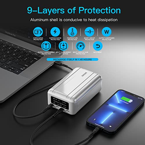 Zendure Portable Laptop Charger 100W Pd 26800Mah Power Bank With 4 Usb-C, 1 Usb-A Adapter, External Battery Pack For Laptop Ipad Iphone Airpods Pro Huawei Oled Display #TOP3