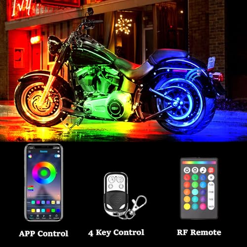 ENOCHT 8PCS Motorcycle LED Underglow Kit with APP/IR/RF Remote Control Chasing Motorcycle Lights Underglow Kit Music Sync 12V Waterproof RGB with Motorcycles Trikes Golf Carts ATV UTV - Thumbnail 2