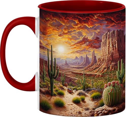Taza de cerámica roja por 11 oz con diseño de desierto miniatura 1