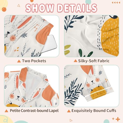 senya Cute Rabbit One Satin Summer Pajama Sets Silk Short Sleeve Button Down Sleepwear3