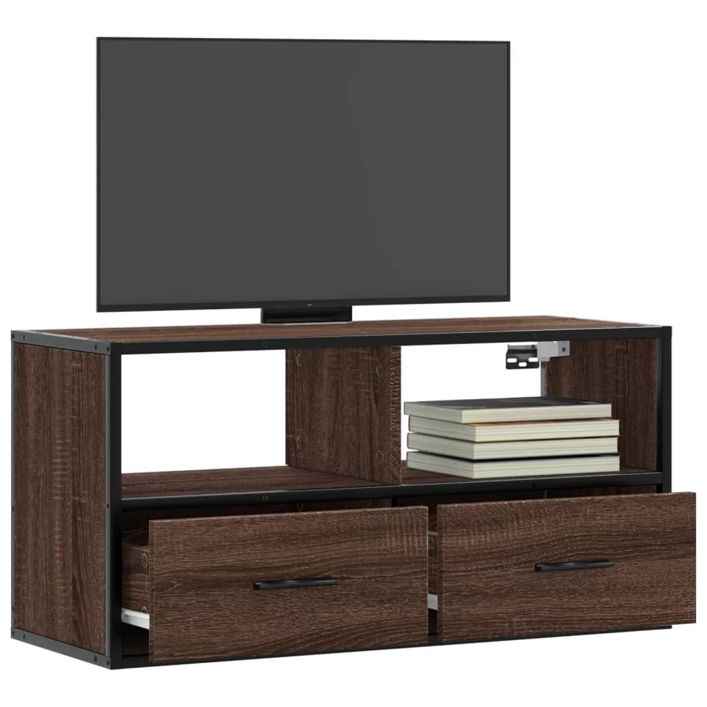 TV-Schrank Braun Eiche 80x31x39,5 cm, Holzwerkstoff und Metall, Modernes Design für Wohnzimmer, Schlafzimmer, Robustes Media Center