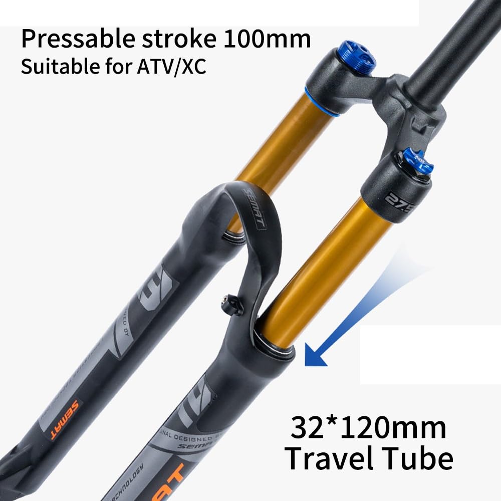Mountainbike-Federgabel 26/27,5/29 Zoll, 1 1/8" Federweg, 120 mm Luftfederung, Scheibenbremsaufnahme, 9 x 100 mm Schnellspanner, manueller Lockout (Schwarz, 26 Zoll)