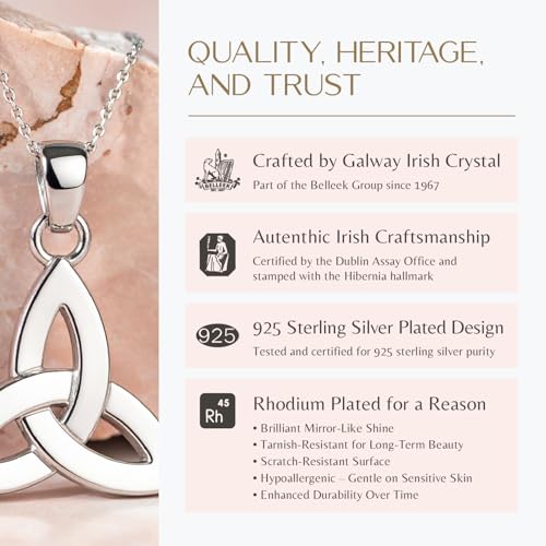 GALWAY Trinity Knot Fine Irish Jewelry Pendant Necklace for Women, Designer Inspired 925 Sterling Silver Necklace Hypoallergenic Women's Jewelry 16" - 18" Adjustable Non Tarnish Jewlery Chain Necklace3