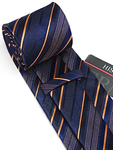 Image of HISDERN Mens Ties Set Stripe Plaid Ties for Men and Pocket Square Cufflinks Formal Silk Necktie Wedding Business