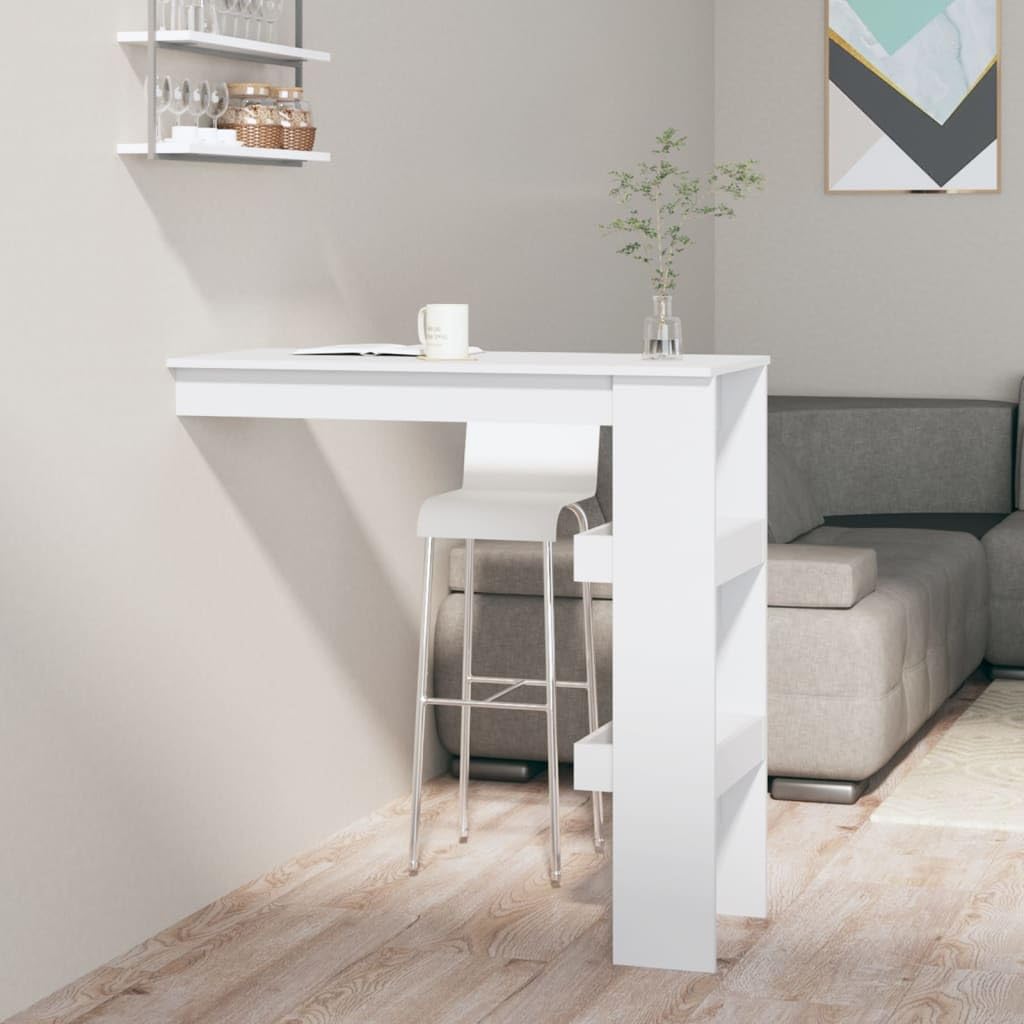 vidaXL Mesa de Bar de Pared Mesita de Comedor Alta Pub Barra Salón Cocina Restaurante Cafetería Muebles Madera Contrachapada Blanco 102x45x103,5cm