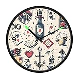 Ttgoth Orologio da parete Old School Tattoo e Sky con luce notturna a LED, controllo del suono, silenzioso, senza ticchettio, funzionamento a batteria, per camera da letto, soggiorno, cucina