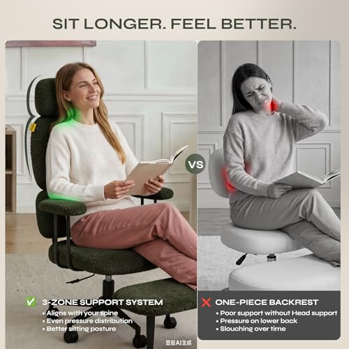 Image of Pinmoco ADHD Cross Legged Office Chair, 3-Zone Back Support, Wide Seat | Ultra-soft plush seat with armrests. Extra-wide for cross-legged & ADHD sitting. 3-zone support: neck, mid-back & lumbar.