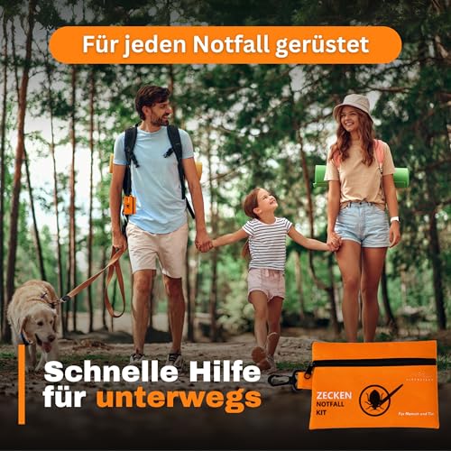 Alpenstern® Zecken Entferner Kit - Für Tiere und Menschen - Zeckenentferner Hund Katze Kinder - Erste Hilfe Tasche inkl. Zeckenzange, Zeckenhebel, Zeckenhaken, Pinzette UVM. tick Remover Zeckenschutz