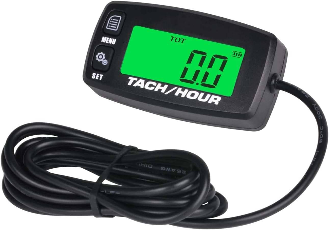 Yooreal Digital Hour Meter Tachometer, RPM Gauge Maintenance Reminder Replacement Battery Backlight for Lawn Mower Generator Scooter Lawn Tractor Compress Leaf Blower Chainsaw Snow Blower Snow plows