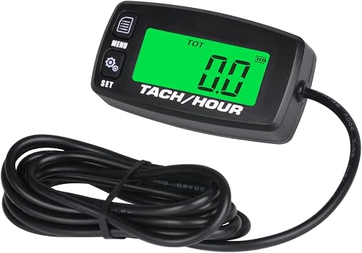 Yooreal Digital Hour Meter Tachometer, RPM Gauge Maintenance Reminder Replacement Battery Backlight for Lawn Mower Generator Scooter Lawn Tractor Compress Leaf Blower Chainsaw Snow Blower Snow plows
