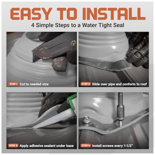 Image of Fasteners Plus #3 Round EPDM Metal Roof Pipe Flashing Boot (Fits 1 /4 inch - 5 inch Pipe OD), Gray