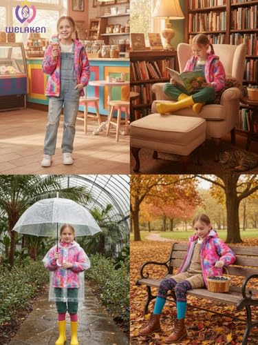 Image of WELAKEN Fleece lined Jackets with Water-Resistance Frabic for Kid's & Toddler II Girl's Rain Jacket & coats