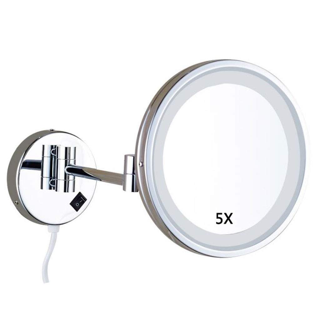 Lustro do makijażu Lustro do makijażu Lustro łazienkowe Podświetlane LED 5x wysuwana lupa Jednostronne lusterko kosmetyczne do łazienki Lustro kosmetyczne