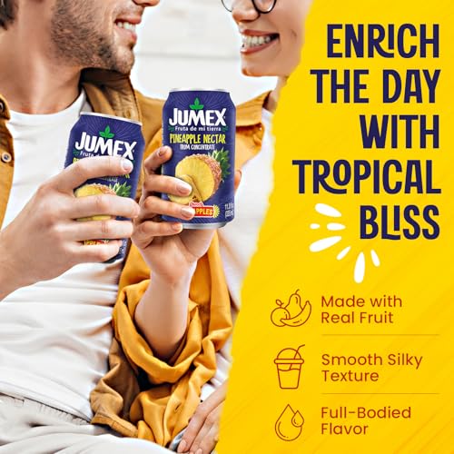 Image of Jumex Pineapple Juice Nectar - Made with Fresh Fruit Puree from Concentrate for Tropical Fruit Smoothie Mix, Cocktail Mixers & Kids Drinks & Beverages - 11.3oz, 120 Pack Pineapple Juice Cans