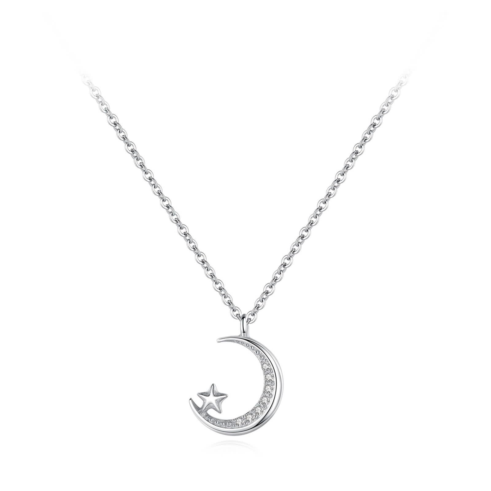 Moissanite Collana, Collana Donna Lunga Vintage Ciondolo Catenina Gioielli Oro Bianco 9K/14K/18K Stella Luna 40+5cm