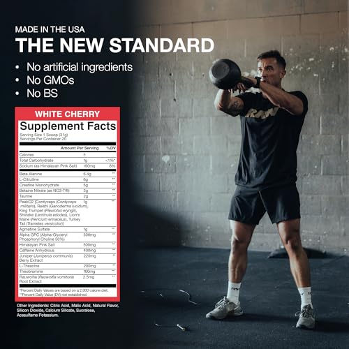 Image of RAW Thuper Thavage Pre Workout Powder - High-Stim Preworkout with Creatine, Beta Alanine, L-Citrulline & Caffeine - Chris Bumstead Gym & Fitness Supplement for Men & Women - White Cherry