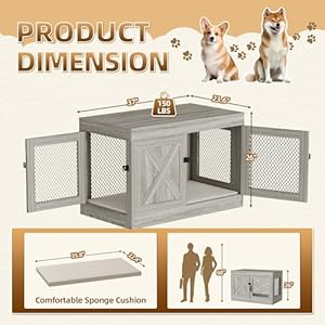 Wooden Dog Crate Furniture,36 Inch Dog Kennel Indoor with Double Doors, Medium Dog Cage with Cushion, Wood Pet House End Table Chew-Resistant for Medium/Small Dog, Grey Wooden Dog Crate Furniture36 Inch Dog Kennel Indoor with Double Doors Medium Dog Cage with Cushion Wood Pet House End Table Chew Resistant for MediumSmall Dog Grey