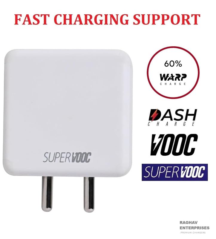 Image of Fast Charging Adaptor and USB to Type C Cable Combo Compatible with Realme, Samsung, OnePlus, Tecno, Oppo, Infinix, Lava, Motorola, Mobiles, Dash, Warp, Vooc, Supervooc All Protocols Supported -FT-RED