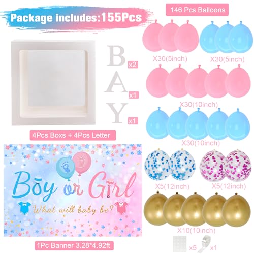 Image of Gender Reveal Baby Balloon Boxes Decorations, Pink Blue Balloon Arch Garland Kits With 4pcs Boxes, Gender Reveal Backdrop for Baby Shower,Boy or Girl Gender Reveal Party Supplies(141pcs)