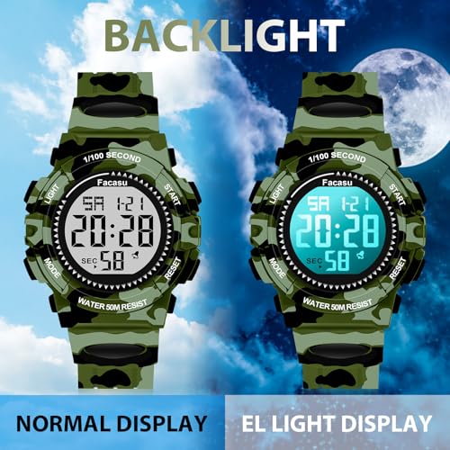 Image of Kids Watch Digital for Boys-Waterproof Kids Sports Watch with Light, Alarm&Snooze,Stopwatch Military Design Silicone Band Gift for Birthdays,Christmas Outdoor Activities(8+ Years)
