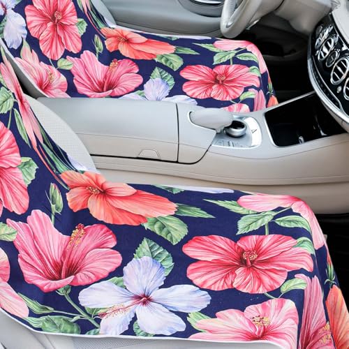 Image of 2 Pack Car Seat Towel Cover with Storage Bag, Summer Flower Hibiscus | 63 x 32 in Car Towel Seat Cover Non Slip Waterproof, Gym Workout Swimming Running, Machine Washable Sweat Absorbent Protector