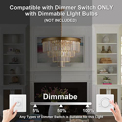 A Axilixi Modern Crystal Chandelier Gold 24” Round Chandelier For Dining Room 12 Light Ceiling Pendant Light Fixture Raindrop Luxury Gold Flush Mount Chandelier For Entryway Living Room #TOP6