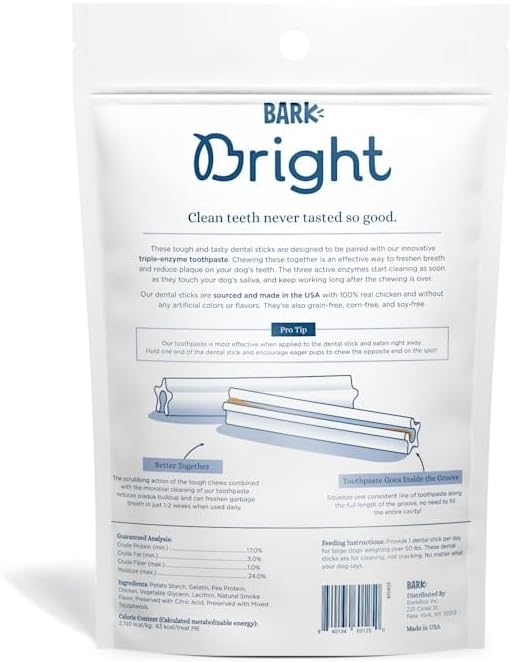 Bark Bright Dental Sticks for Large Dogs Chews, 12.2 oz., Count of 15