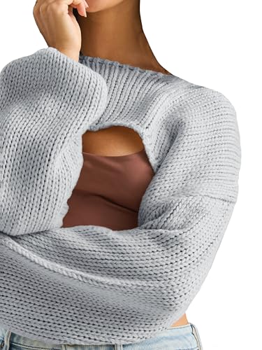 Image of Womens Bolero Crochet Crop Shrug Shoulder Knit Cropped Sweater | Y2K Crochet Crop Top, Half Sweater, Cozy Chest Over the Shoulder Top Cardigan, Cut Off Super Crop, Ballet Lace Sweater