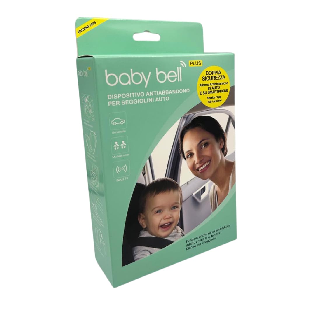 BABY BELL PLUS EDIZIONE 2025, Dispositivo antiabbandono auto, Anti abbandono seggiolino auto, Universale, con batterie nuove a lunga durata, Nuovo modello massima sicurezza