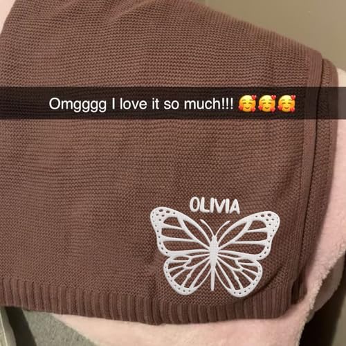 Image of Luxury Personalized Name Butterfly Baby Blanket, Embroidered Name, Soft Breathable Cotton Knit, Newborn Gift