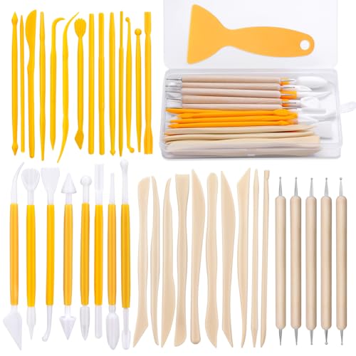 JUAYING - JUAYING Polymer Clay Tools, Pottery Clay Sculpting Tools, 39PCS Polymer Modelling Tool Set Wood Carving Tool for Sculpture, Modelling, Dotting, Pottery Craft, Engraving, Shaping, Embossing - -14%
