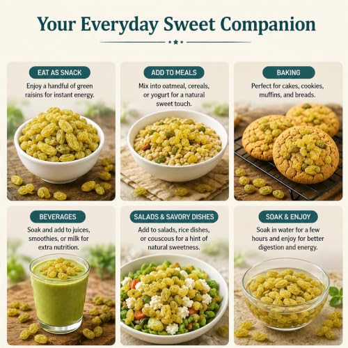 Image of PRP Rudraksh Premium Seedless Green Raisins 500gm | Naturally Sweet Kismis | High Fiber | Rich in Antioxidants | No Preservatives | Soft & Juicy Dry Fruits | Healthy Snacks for Kids & Adults