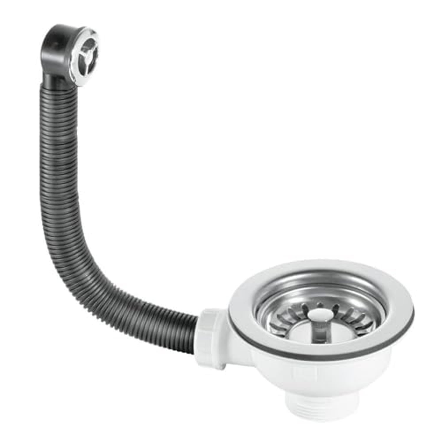McAlpine BWSTOFSS Basket Strainer Waste and Overflow - 1.5" BSP - 113mm Stainless Steel Flange - Stemball Plug - Chrome Plated Overflow Grid - Centre Pin Model
