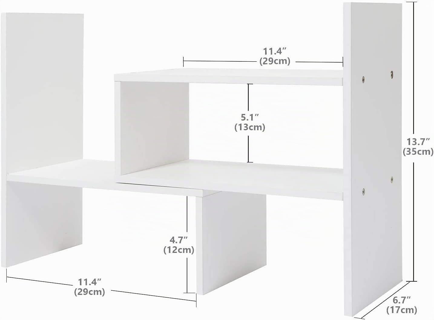 Bibliothèque Extensible en Bois, Organiseur et Étagère de Rangement de Bureau, Fournitures de Bureau, Blanc