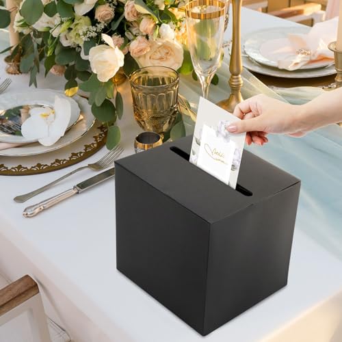 Image of Hooqict Black Card Box with Slot 9.1 inch Wedding Favor Gift Card Boxes for Reception, Parties, Birthday, Wedding Decorations, Retirement, Graduation Money Box Envelope Holder
